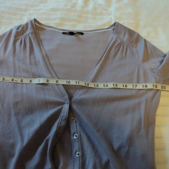 Women's Lavendar Snap Up V-Neck Cardigan Sweater - Picture 3 of 5